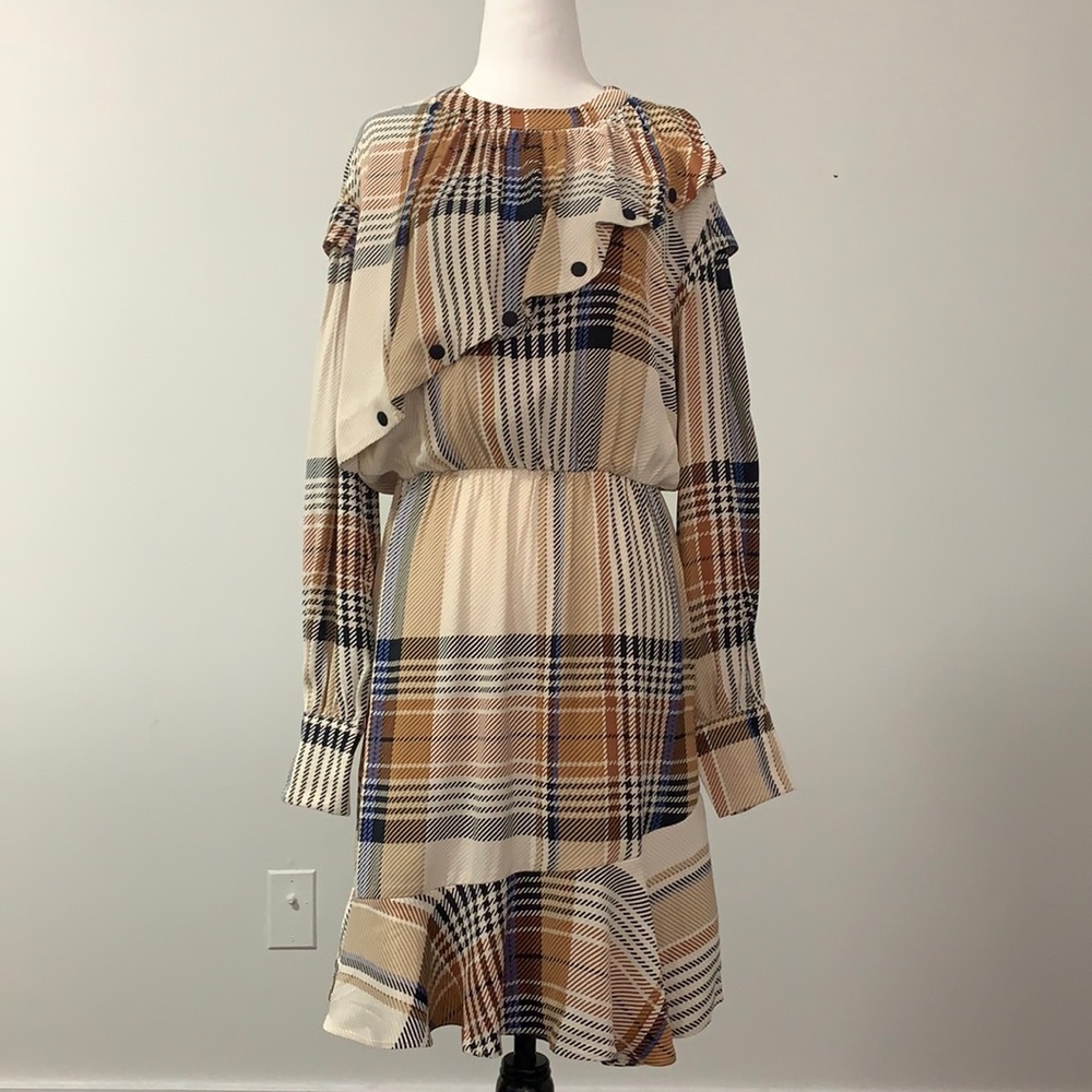 NWT Designers Remix Plaid Long-Sleeve Ruffle Dress